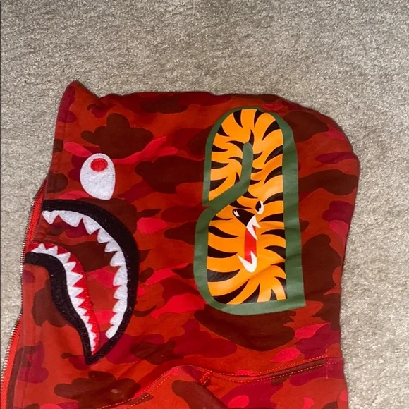Bape Red Jacket with Hood and Zipper